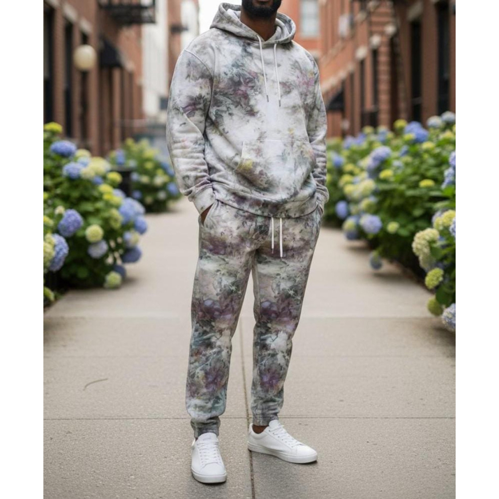XL Ice-Dyed Hoodie & Jogger Set: Heavyweight Unisex Streetwear - Picture 2 of 10